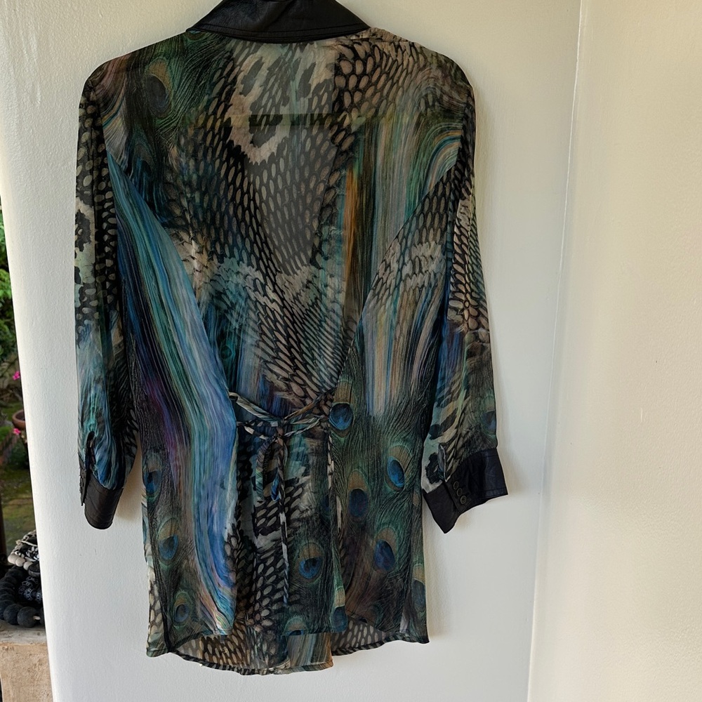 Alberto Makali Black and Blue Sheer Blouse - Picture 4 of 5